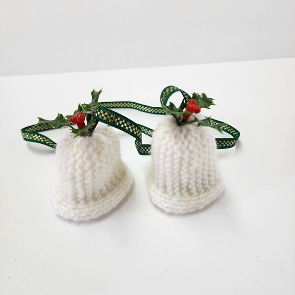 Homemade White Crocheted Christmas Bells - Picture 1 of 4